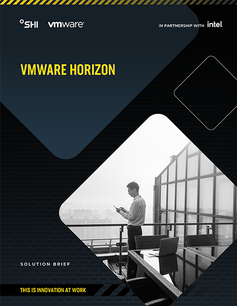 Solution Brief - VMware Horizon solution brief icon - logo with man checking phone