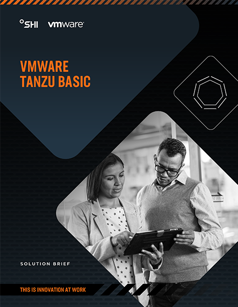 VMware Tanzu Basic icon showing company logo, title and two people looking at a computer
