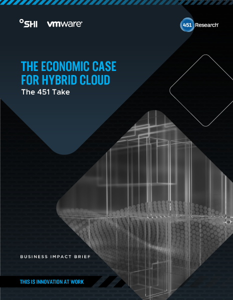 cover of the Economic Case for Hybrid Cloud brief - logo with title and computer images